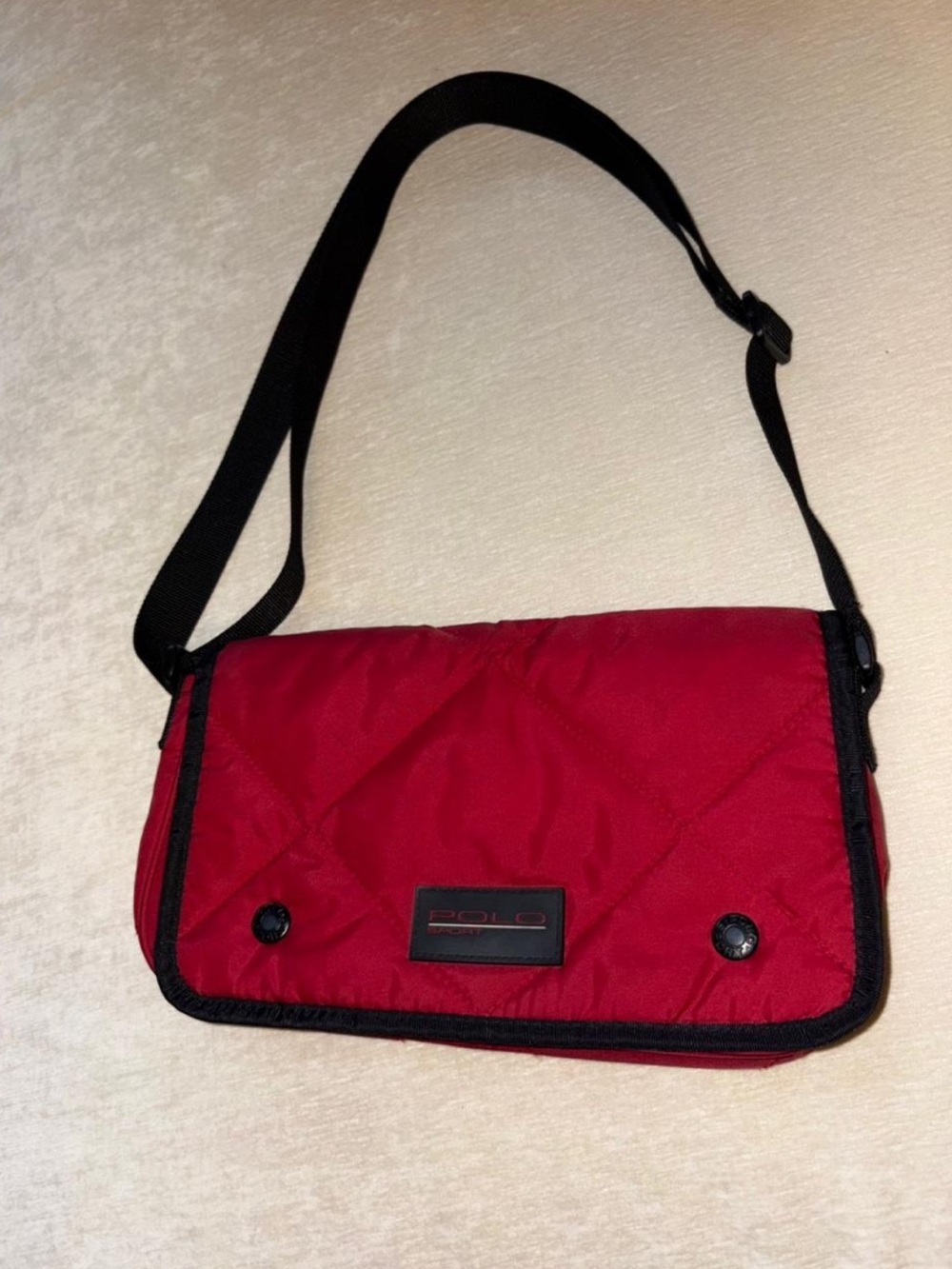 Polo by Ralph Lauren Red Quilted Flap Crossbody with Black Strap